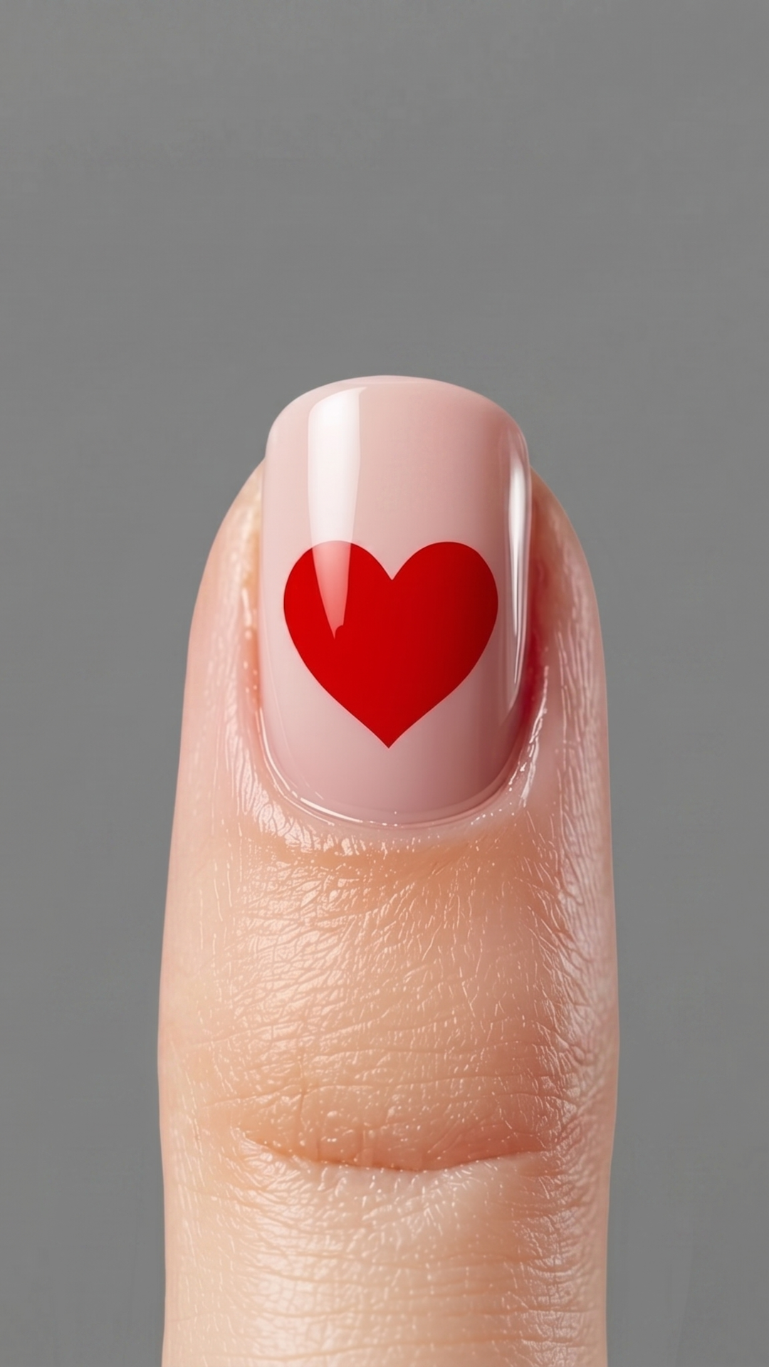 A single nail with a perfectly shaped red heart and a beautiful Coco Beauty Co. brand color.